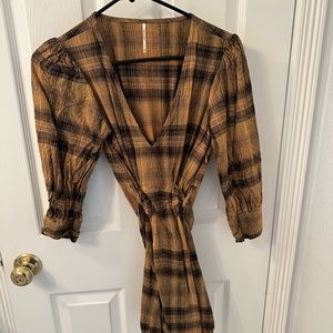 Free People Checkered Mini Wrap Dress